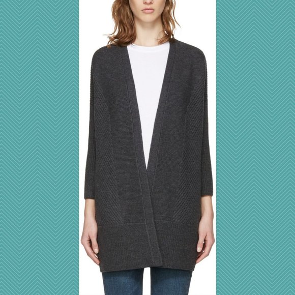 Rag & Bone Charcoal Gray 100% Extra Fine Merino Wool Ribbed Open Dee Cardigan - Picture 1 of 6